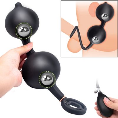 Huge Inflatable Anal Plug Prostate Massager Vagina Anus Expansion Beads Big Butt Plug With Metal Ball Anal Sex Toys For Men Woma