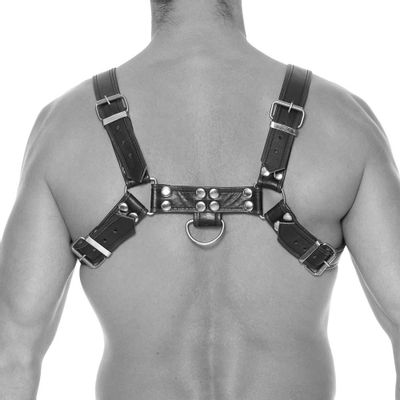 Ouch! Riveted Bonded Leather Bulldog Chest Harness - L/XL