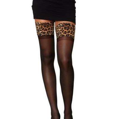 Sheer Thigh High W/ Stay Up Leopard Print Top O/s