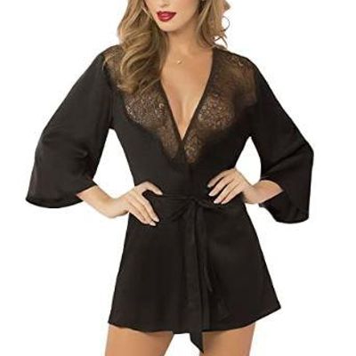 Seven Til Midnight Satin and Lace Robe