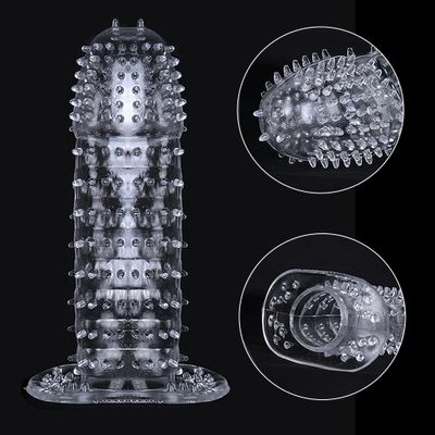 Reusable Men Condoms Time Delay Crystal Penis Condom Male Penis Extension Sleeve Soft G Point Adult Sex Toys for Men Dick Sleeve