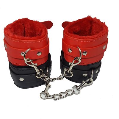 1 pair Couples Games sex Restraints Bondage cuffs Black plush PU Leather handcuffs toys for couples slave Erotic shop