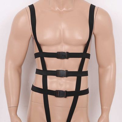 Hot Mens Harness Straps Bodysuit Male Gay Sexy Open Crotch Plastic Buckles Chastity Leotard SM Fetish Club Cosplay Belt Costumes