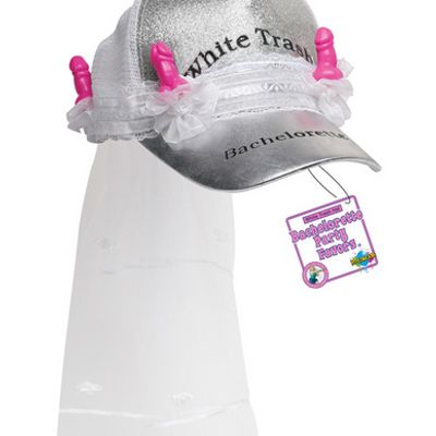 Bachelorette party white trash trucker cap w/veil