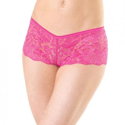 Low Rise Stretch Scallop Lace Booty Shorts Hot Pink O/S