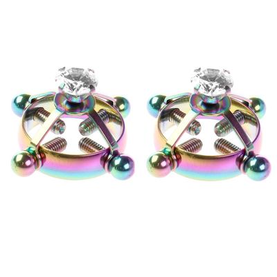2Pcs Adjustable Stainless Steel Zircon Non-Piercings Nipple Shields Rings Circle Clamps Faux Diamond Jewelry Screw Clip on Body