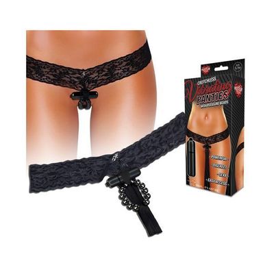 Hustler - Crotchless Vibrating Panties With Pleasure Beads S/M (Black)