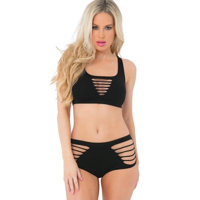 Pink Lipstick - Slash N Dash Seamless Bra Set OS (Black)