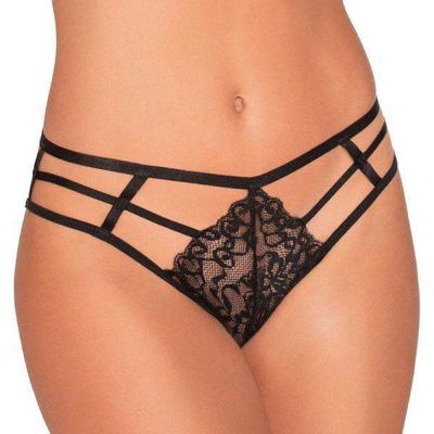 Dreamgirl Strappy Cheeky Panty With Center Front Lace Detail Black M