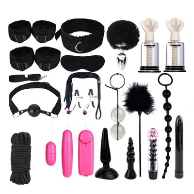 Bdsm Set Kit Sex Bondage Rope Sex Toys for Couples Metal Butt Plug Tail Slave Collar Whip Handcuffs  Adult Games Vibrator Woman