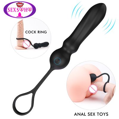 Sex Toys for Couples Anal Plug Vibrator in with Penis Ring and Ball Loop 9 Speed Dildo G-spot Vibrating Clitoris Anal Stimulator