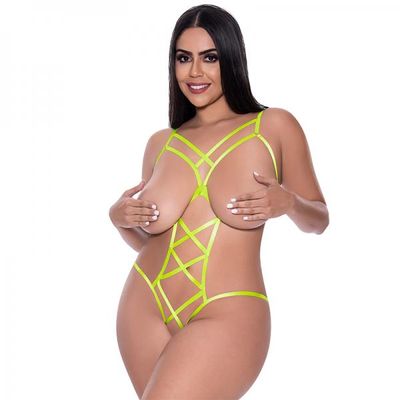 Magic Silk Strap Tease Cupless &#038; Crotchless Teddy Yellow Queen
