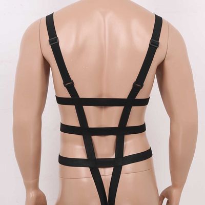 Hot Mens Harness Straps Bodysuit Male Gay Sexy Open Crotch Plastic Buckles Chastity Leotard SM Fetish Club Cosplay Belt Costumes