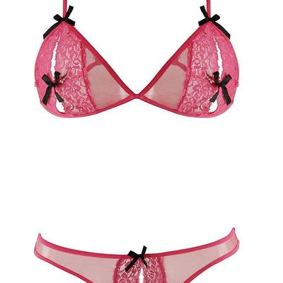 Lace Peek-a-Boo Bra & Thong Set Pink