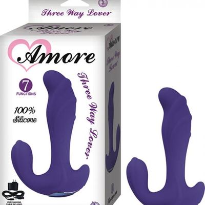 Amore Three Way Lover Silicone, Waterproof, 7 Functions, Usb Rechargable (included With Cable) Purpl