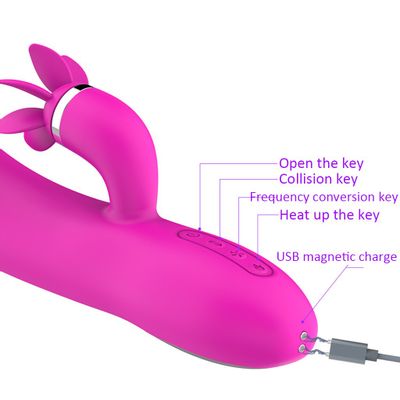 Multi-Speed Vibrator Heating Rotating Tongue Vibrating Massager Rabbit Design Vibrator Intelligent Heating Clitoris Stimulator