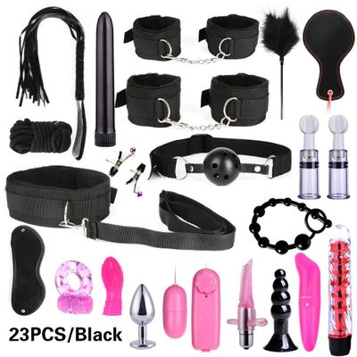 26 pcs Sex Toys for Men Male Masturbator Sex Handcuffs Whip Mouth Gag Sex Anal Vibrator Bondage Set Sexy Lingerie Toys