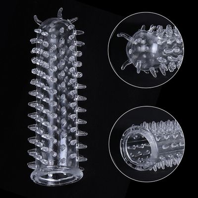 Reusable Men Condoms Time Delay Crystal Penis Condom Male Penis Extension Sleeve Soft G Point Adult Sex Toys for Men Dick Sleeve