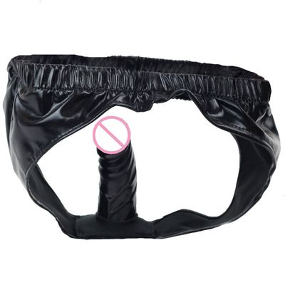 Black Female Masturbation Underwear Panties Pants with Dildo Penis Leather Latex Plug Chastity Belt Sex toy Products Women using