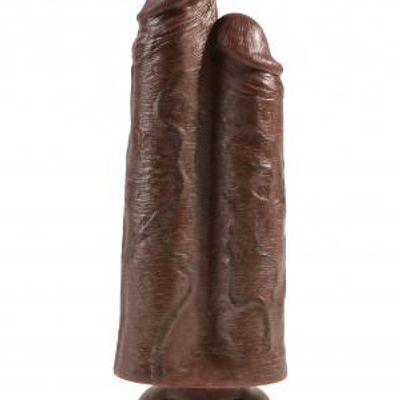 King Cock 9 inches Two Cocks One Hole Brown