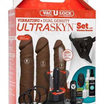 Vac-U-Lock Vibrating Ultraskyn Couples Set with Remote &#8211; Brown