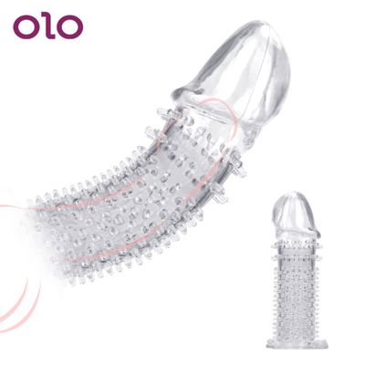 OLO Reusable Condom Penis Enlargers Cock Sleeve Enlargement Delayed Ejaculation G-spot Stimulation Penis Rings Sex Toys For Men