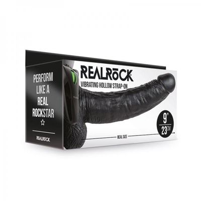 Realrock Vibrating Hollow Strap-on With Balls 9 In. Chocolate