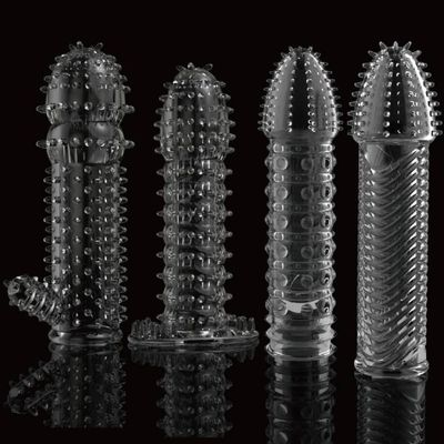 Men Extensions Condom Penis Sleeve Reusable Condom Enlargement Textured Extender Dildo Sheath Condoms Sex Toys for Men Couples
