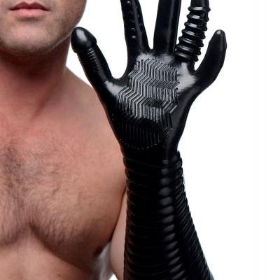 Pleasure Fister Extra Long Textured Fisting Glove Black