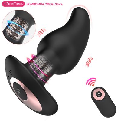 Anus Vibrator Rotation Beads Prostate Massage Women G-spot/Clit Stimulation Silicone Sex Toys Wireless Vibrating Anal Butt Plugs