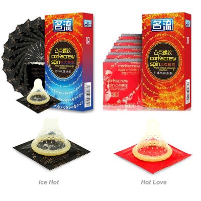 【10PCS/Box Condoms】100% Natural Latex  lubricated Condoms  Ultra Fine Ribbed Dotted Condoms Ice Hot And Hot Love Condoms