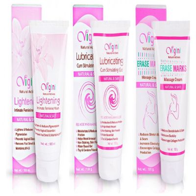 Vigini 100% Natural Actives Vaginal Intimate Hygiene Feminine Wash for Women Lightening Whitening Moisturizer,No Bleaching agent+Lubricant Lube Lubricating Lubrication Gel Reduce Itching Dryness+Stretch Marks Scar removal cream oil during after pregnancy
