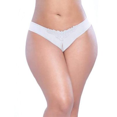 Oh La La Cheri - Crotchless Thong with Pearls 1X/2X (White)