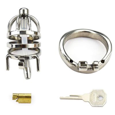 ANNGEOK Men Cock Cage Penis Ring Stainless Steel Chastity Belt Device Sex Toy with Catheter 40/45/50mm