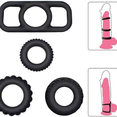 Black Male Silicone Penis Cock Ring Sleeve Male Chastity Device Cage Cockring Sex Toys For Men Adult Products Male Masturbation