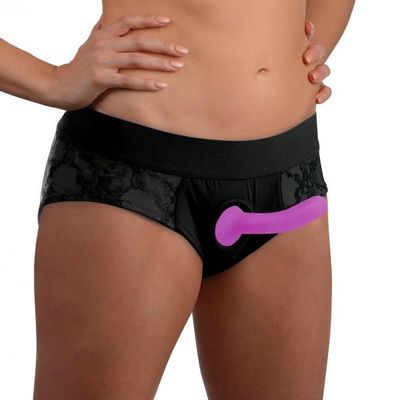 Lace Envy Black Pegging Set With Lace Crotchless Panty Harness And Dildo &#8211; L-xl