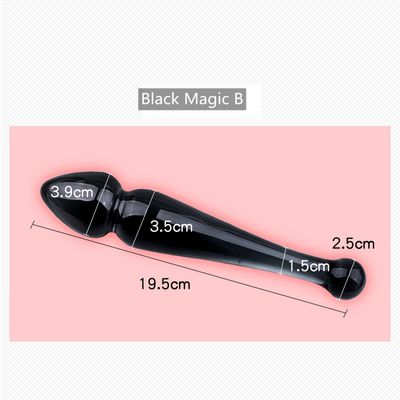 4 Style Black Pyrex Glass Butt Plug Crystal Bead Male Penis Anal Dildo with Double-headed Beads for Men Women Gay to Masturbate