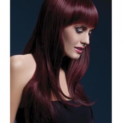 Smiffy Fever Wig Sienna 26 inches Long Feathered Black Cherry
