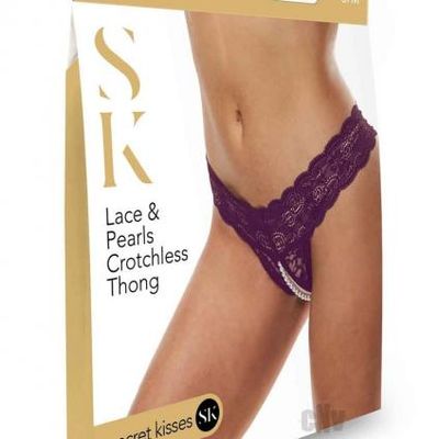 Sk Lace And Pearl Crotchless Thong Pur S/m