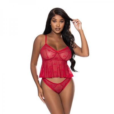 Magic Silk With Love Flutter Cami &#038; Cheeky Panty Set Red L/xl