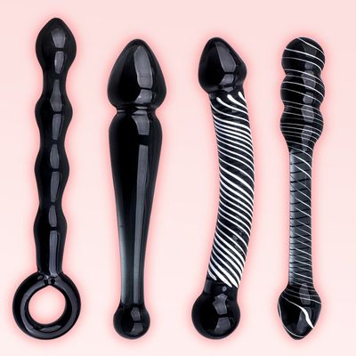 4 Style Black Pyrex Glass Butt Plug Crystal Bead Male Penis Anal Dildo with Double-headed Beads for Men Women Gay to Masturbate