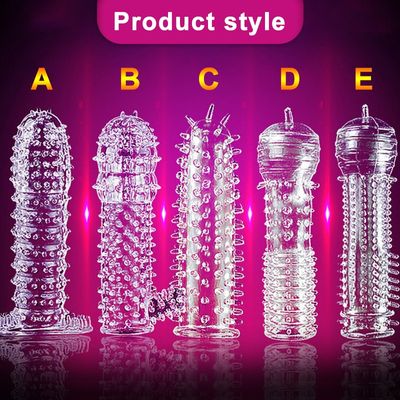 5 Pcs Men's Penis Covers Lengthen Delay Sex Products for Men Cock Ring Set Delay Sex Toy Spray Massager Penis Ring Cover Adult