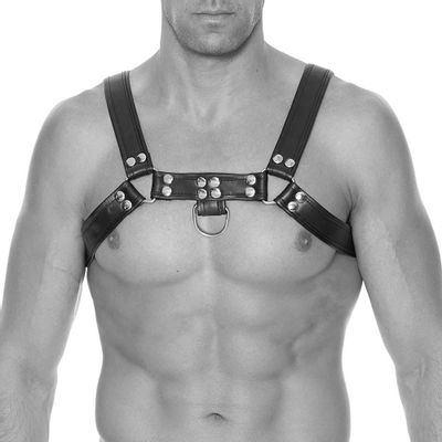 Ouch! Riveted Bonded Leather Bulldog Chest Harness - L/XL