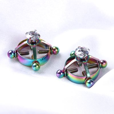 2Pcs Adjustable Stainless Steel Zircon Non-Piercings Nipple Shields Rings Circle Clamps Faux Diamond Jewelry Screw Clip on Body