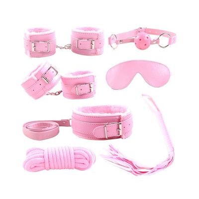 7 Pieces/Set Collar Furry Fuzzy Bed Bondage Gear Restraint Set Kit Ball Gag Cuff Whip Sexy 2019 Products Sex Toys For Lovers