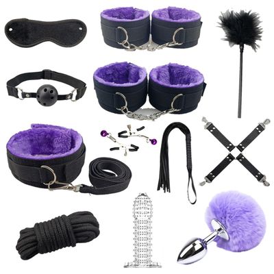12pcs Adult Game Sex Products Exotic Accessories PU Leather BDSM Sex Bondage Set Handcuffs Whip Rope Sex Toys for Women SM props