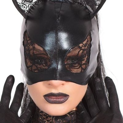 Wet Look and Lace Cat Mask - OS