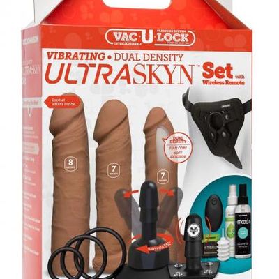 Vac-U-Lock Vibrating Ultraskyn Couples Set with Remote &#8211; Tan
