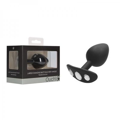 Ouch! Large Diamond Butt Plug With Handle &#8211; Black