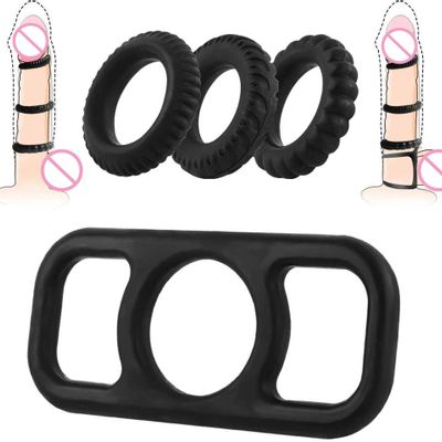 Black Male Silicone Penis Cock Ring Sleeve Male Chastity Device Cage Cockring Sex Toys For Men Adult Products Male Masturbation